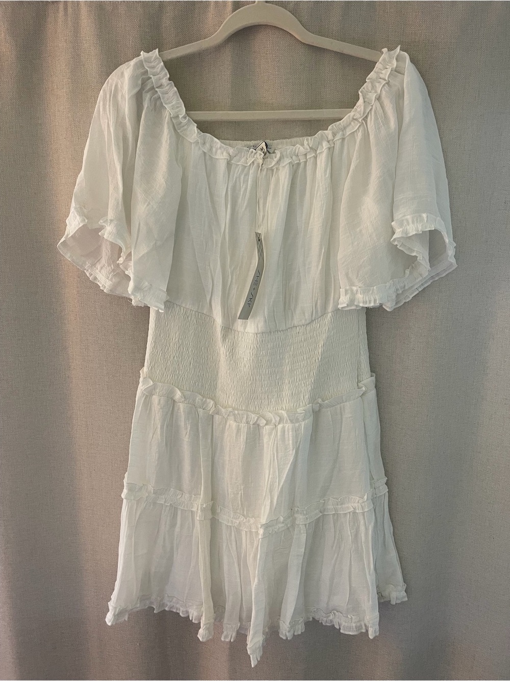 White Off-Shoulder Tiered Mini Dress